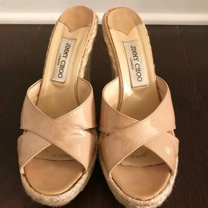 Jimmy choo nude tan wedge Phyllis sandal 8.5 9 40